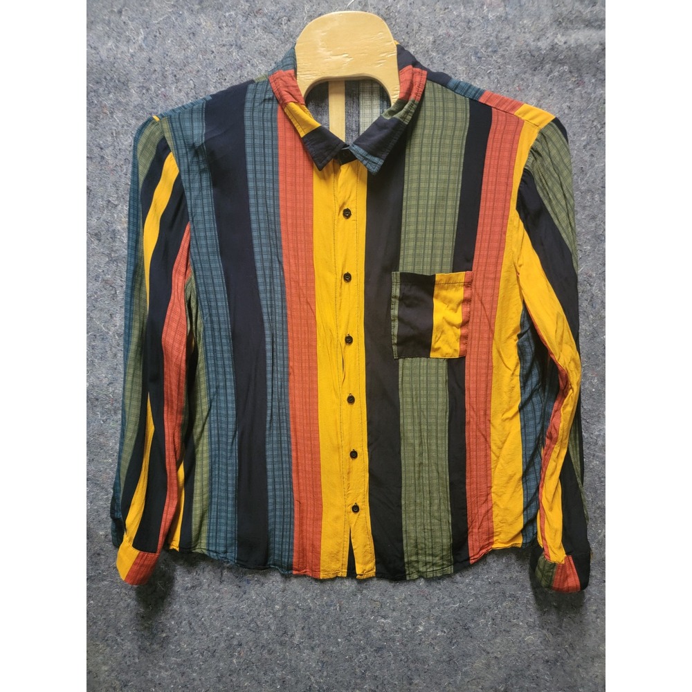 Multi Strip Light Weight Long Sleeve Button-Up Top 2XL